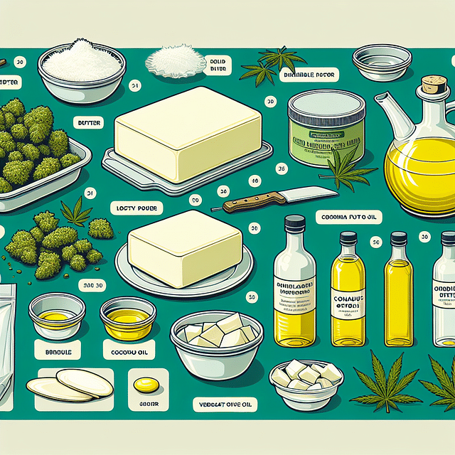a selection of fats including butter, coconut oil, and olive oil for cannabis infusion