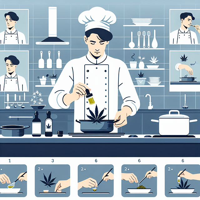 a chef preparing a gourmet dish with cannabis-infused oil