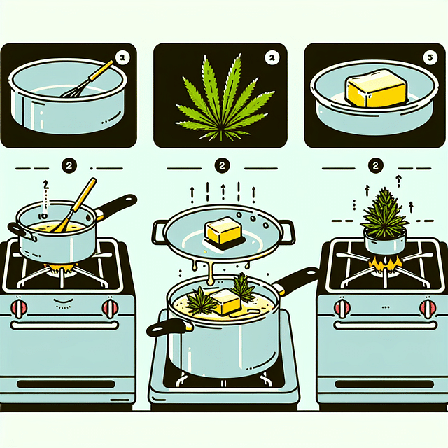 cannabis being infused in a saucepan with butter on low heat