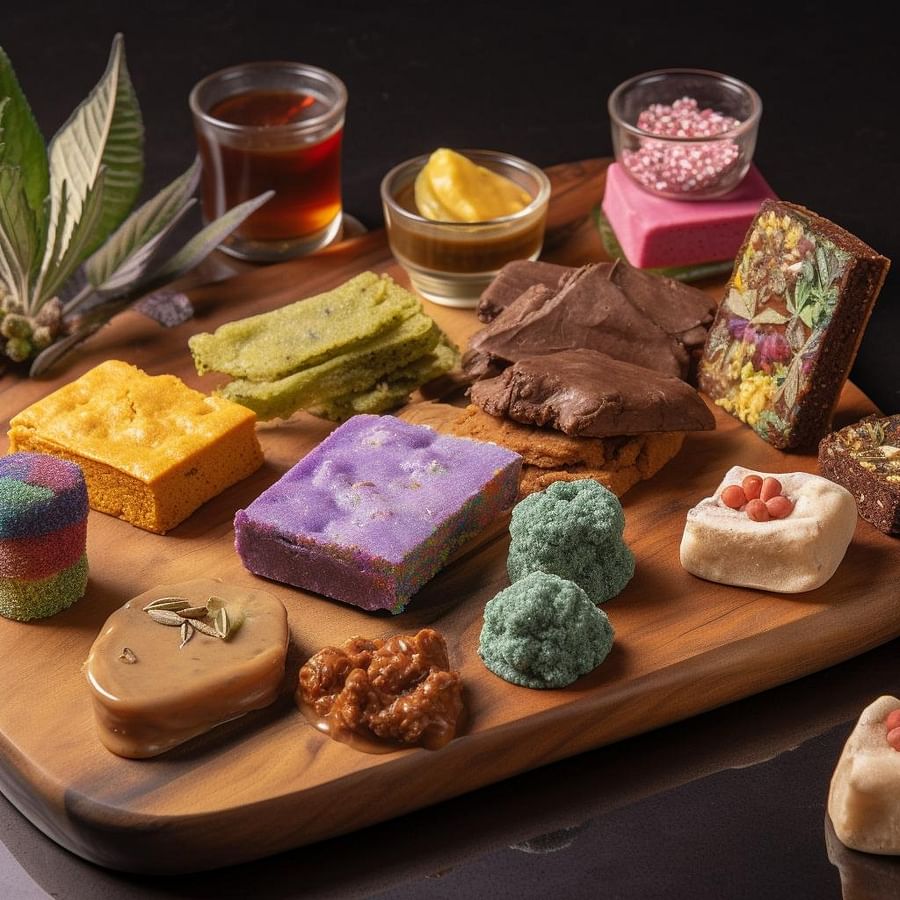A variety of cannabis edibles on display