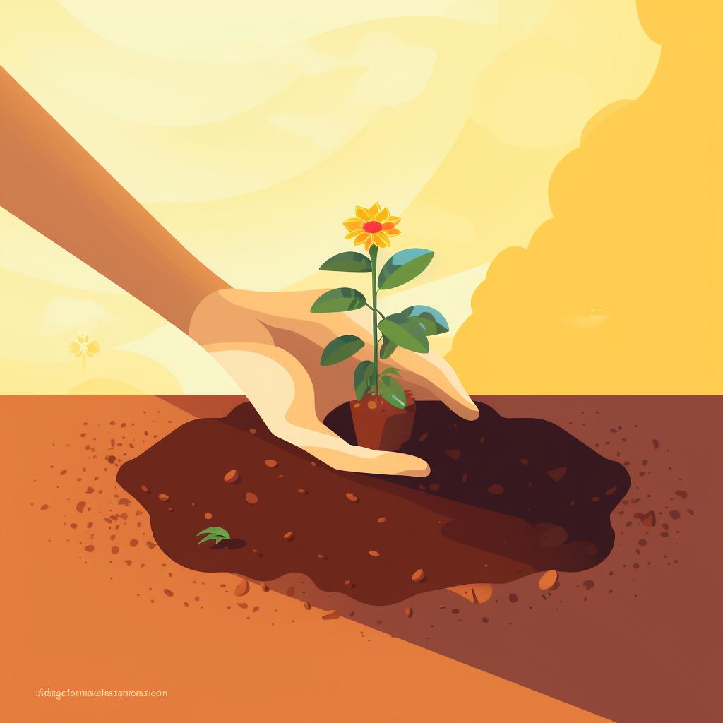 A hand preparing the soil in a sunny spot in the backyard