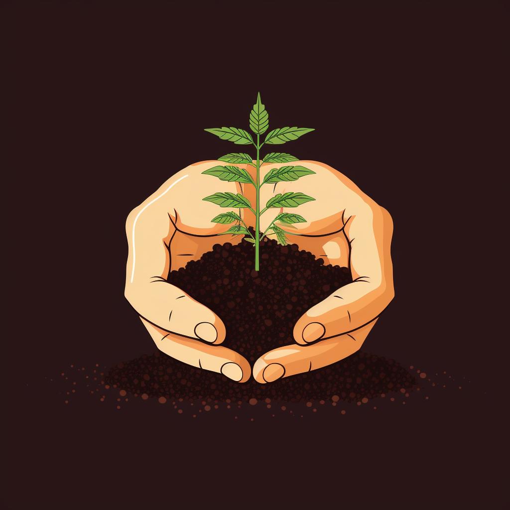 A hand gently placing a germinated cannabis seed in the soil